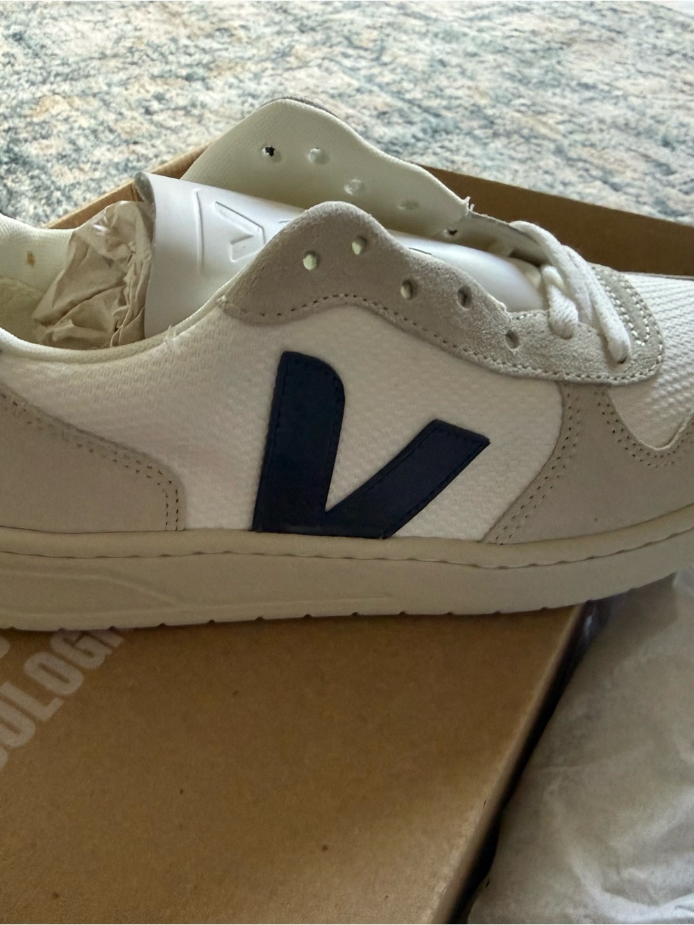 Veja White Nautico (Navy Blue) V-10  Sneakers